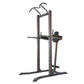 Warrior VKR/Dip Power Tower with gray metal frame, curved pull-up bar, and knee raise pad on white background