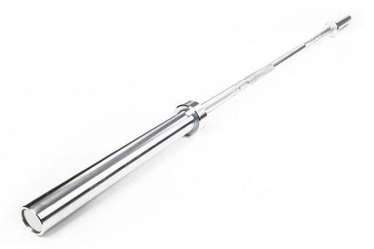 Warrior Chrome 4-Bearing Olympic Bar with polished chrome finish and rotating sleeves on white background