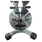 Warrior Chrome Olympic Weight Plates 45lb, showing stacked chrome discs with black handles and base, flat lay on white backgr