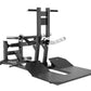 Commercial belt squat machine with black frame, dual foot platforms, and adjustable barbell arms on white background