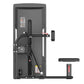 Black Warrior Pro commercial seated row machine with instruction placard, extending arm lever, and adjustable seat, shown fro