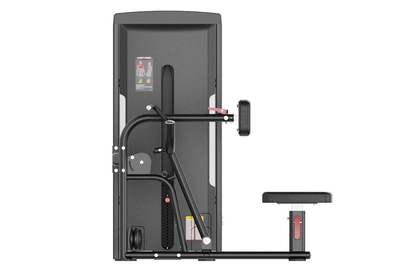 Black Warrior Pro commercial seated row machine with instruction placard, extending arm lever, and adjustable seat, shown fro