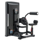 Warrior Pro Commercial Series black abdominal and back extension machine with digital display screen and padded seat, shown o
