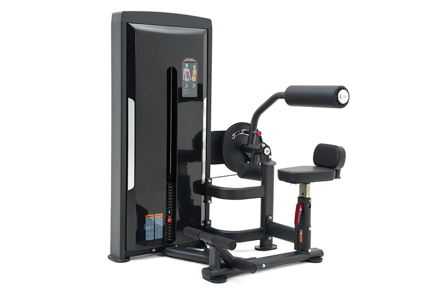 Warrior Pro Commercial Series black abdominal and back extension machine with digital display screen and padded seat, shown o