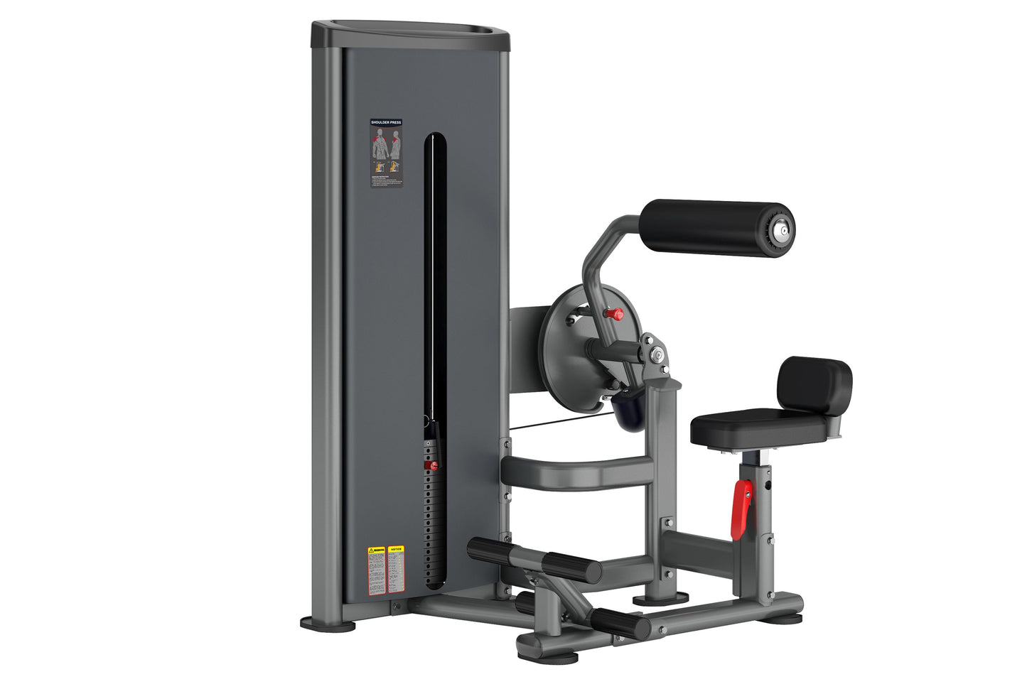 Warrior Deluxe commercial abdominal and back extension machine in gray with black padded seat and handles