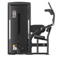 Black Warrior Pro commercial abdominal crunch machine with padded seat, adjustable arm handles, and instruction label on whit