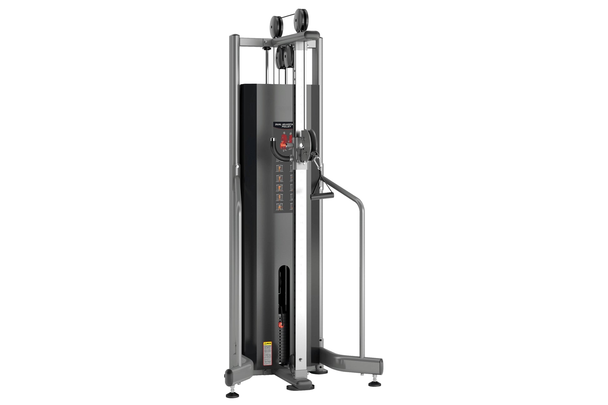 Warrior Deluxe Commercial Series dual pulley machine with gray frame, black weight stack, and foot platform on white backgrou