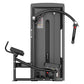 Black Warrior Pro commercial rear kick machine with padded footplate and cable handle, shown from front view on white backgro