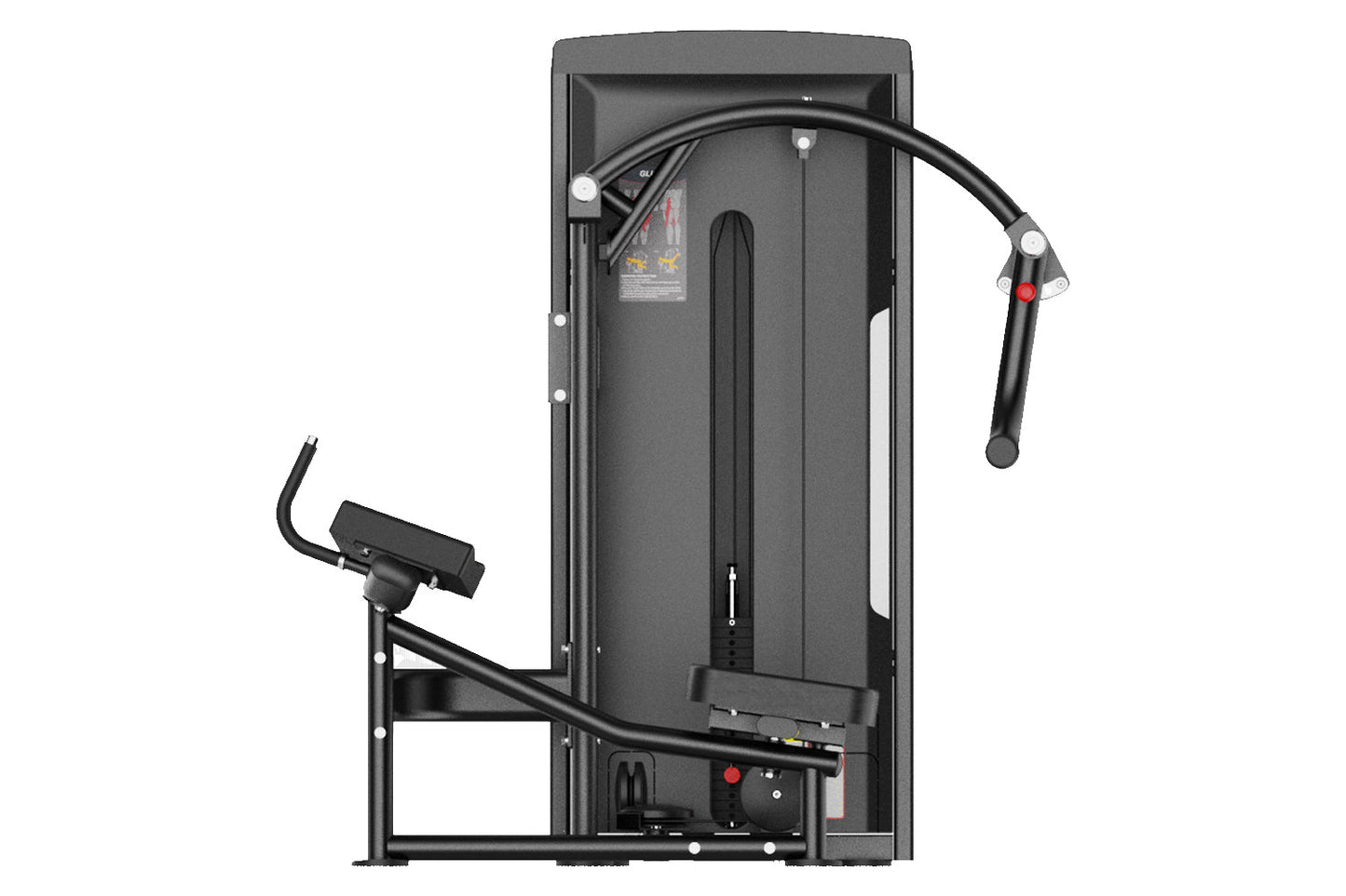 Black Warrior Pro commercial rear kick machine with padded footplate and cable handle, shown from front view on white backgro