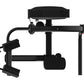 Black commercial rear kick machine with padded footplate, adjustable seat, and metal frame on white background