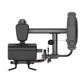 Warrior Pro Commercial Series black dual-sided biceps and triceps machine with padded seat and arm attachments, flat lay view