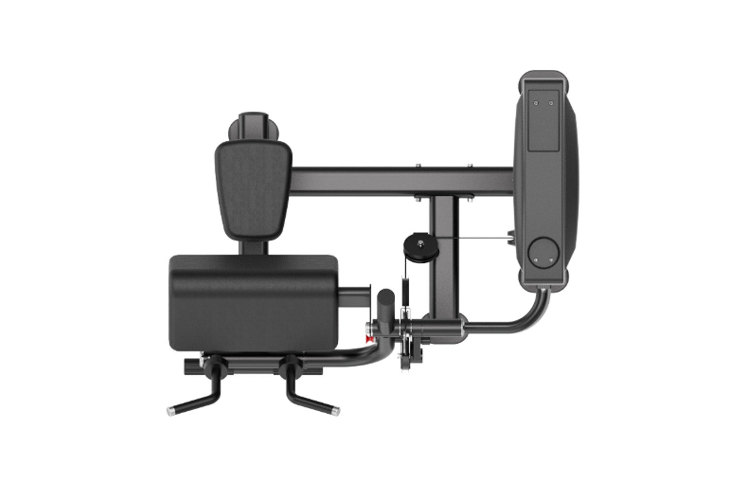 Warrior Pro Commercial Series black dual-sided biceps and triceps machine with padded seat and arm attachments, flat lay view