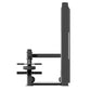 Black commercial cable seated row machine with padded seat, chest pad, and weight stack, side view on white background
