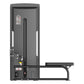 Charcoal gray commercial cable seated row machine with digital display, foot platform, and adjustable seat on white backgroun