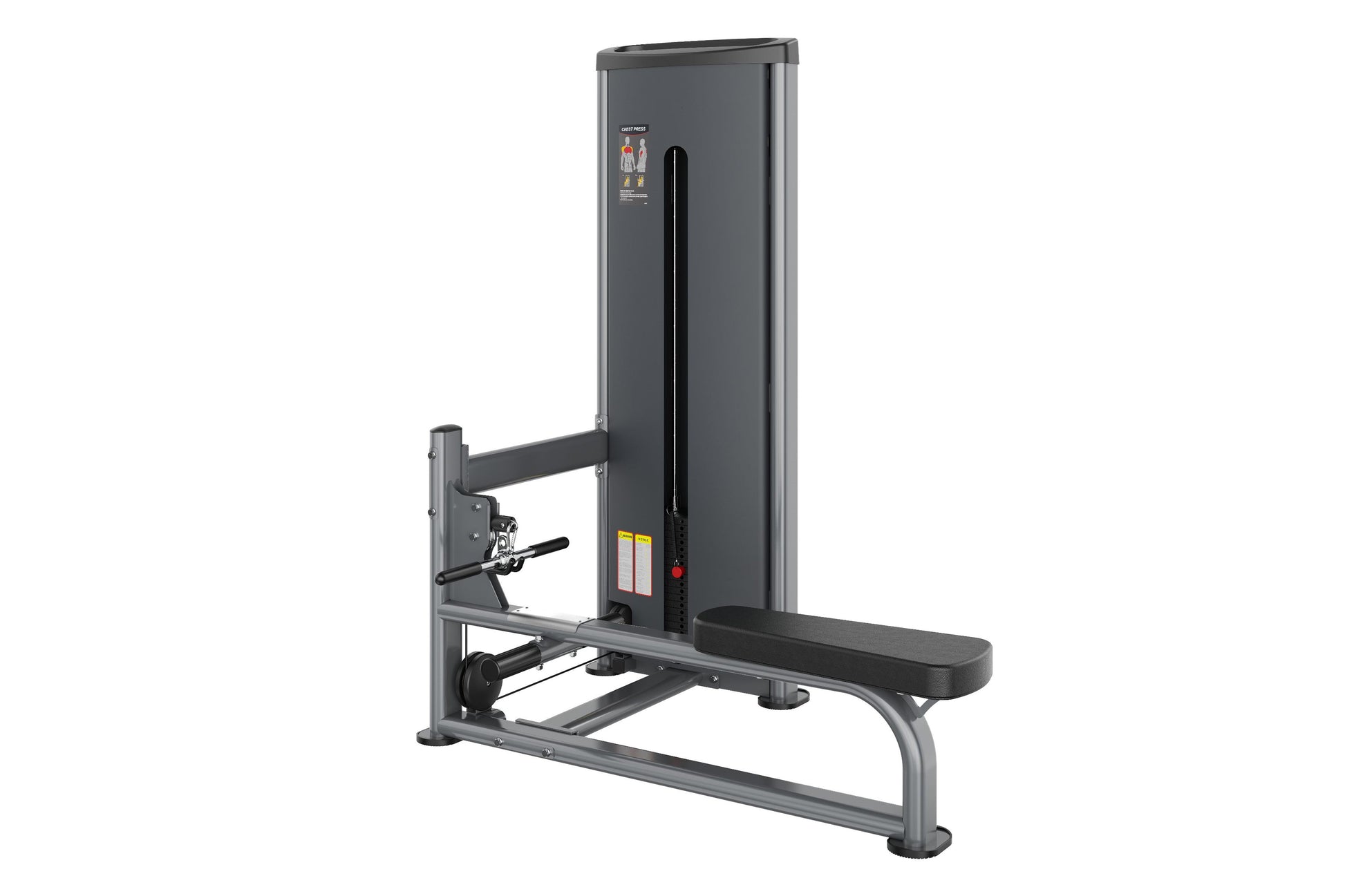 Charcoal gray and black commercial cable seated row machine with padded seat, vertical backrest, and adjustable arm lever on 