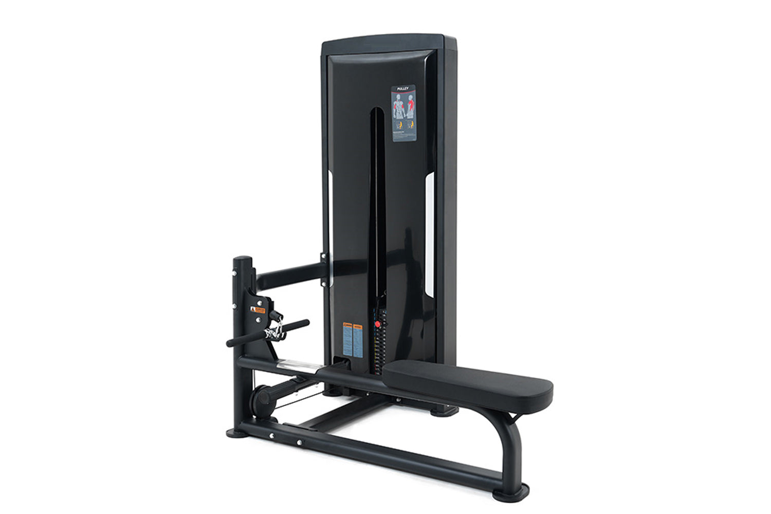 Black Warrior Pro commercial cable seated row machine with digital display, padded seat, and adjustable arm mechanism on whit