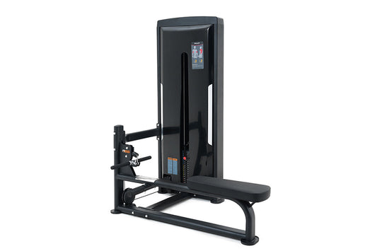 Black Warrior Pro commercial cable seated row machine with digital display, padded seat, and adjustable arm mechanism on whit