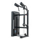 Black commercial calf raise machine with dual padded shoulder supports, adjustable height frame, and footplate on white backg