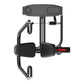 Black and gray commercial chest press machine with padded arm handles, control panel, and red foot lever on white background