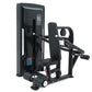 Black commercial dip press machine with padded seat and backrest, touchscreen display, and sturdy metal frame on white backgr
