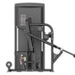 Black Warrior Pro commercial dip press machine with digital display screen, padded handles, and weight stack, viewed from sid
