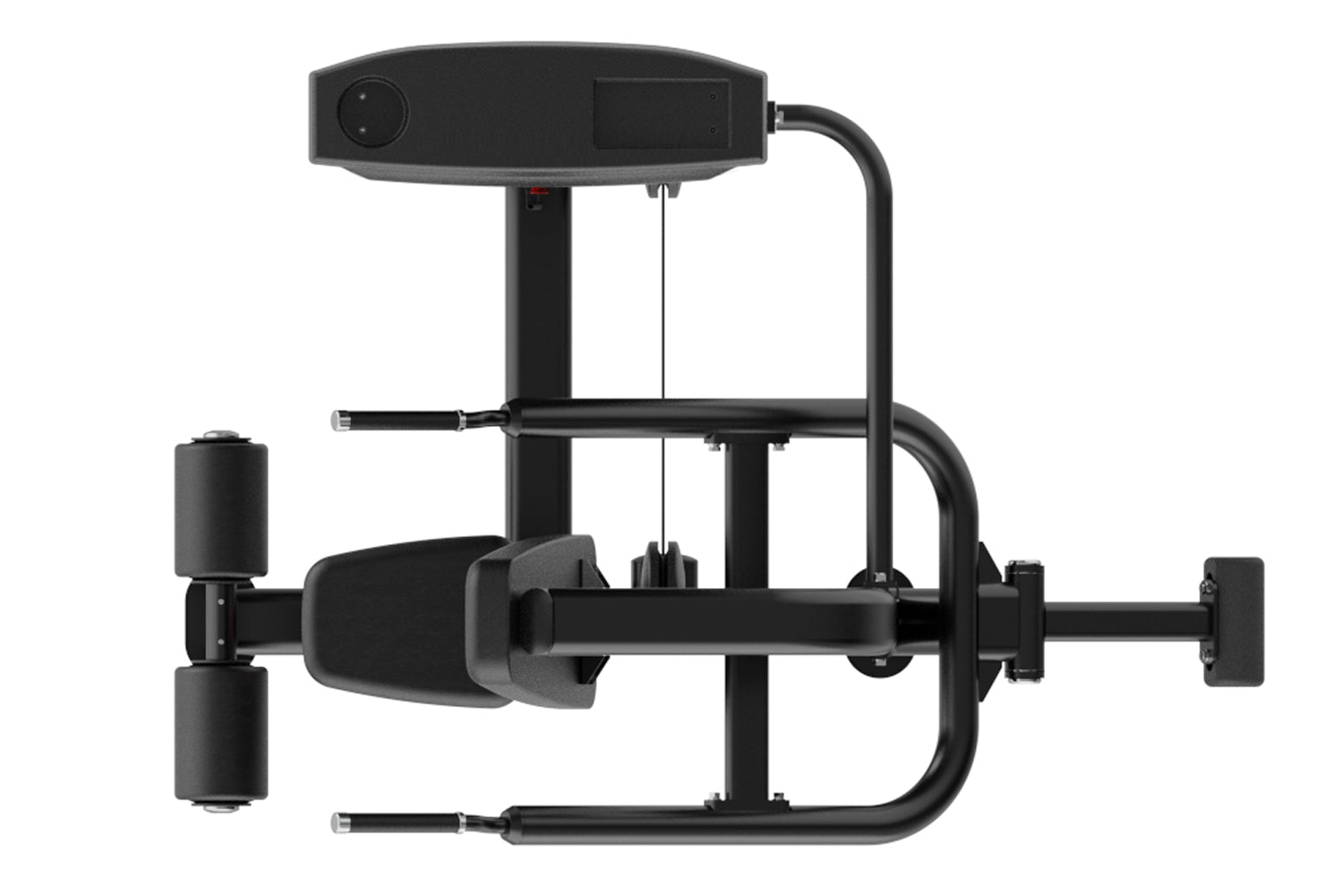 Black commercial dip press machine with dual hydraulic cylinders, vertical frame, and dual foot pedals on white background
