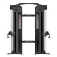 Warrior Pro Commercial Series dual adjustable pulley machine with black frames, silver side columns, digital displays, and ca