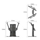 Warrior Elite Commercial Series Dual-Arm Functional Trainer with dimension specifications, front and side views showing black