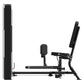 Black and silver commercial hip abduction and adduction machine with padded seat and leg extension arms, shown in side profil