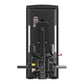 Black commercial hip abduction/adduction machine with padded seat, metal frame, and horizontal lever arms on white background