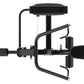 Black commercial lat pulldown machine with curved handles, digital display, and weight stack on white background