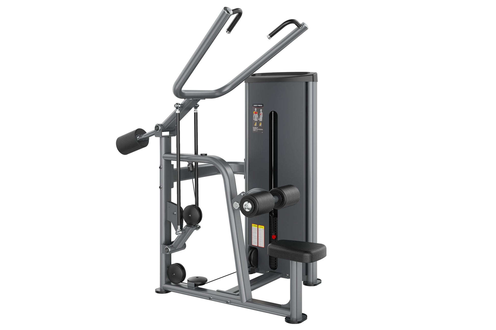 Warrior Deluxe Commercial Series Lat Pulldown machine with gray frame, black seat, and dual-handle mechanism on white backgro