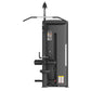 Black commercial dual-function lat pulldown and seated row machine with overhead pull-down bar and horizontal rowing handles 