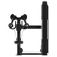 Black commercial lateral raise machine with dual weight arms, padded seat, and vertical frame on white background