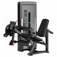 Commercial leg curl and extension machine with black frame, gray padded seat, adjustable leg pad, and digital display console