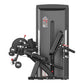 Commercial leg curl and extension machine with black frame, padded seat, adjustable leg lever, and weight stack on white back