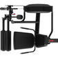 Black commercial leg curl and extension machine with padded seat, footrest, and resistance arms on white background