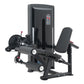 Black and gray leg curl and extension machine with digital display, padded seat and leg attachment, on white background