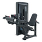 Black commercial leg curl machine with digital display panel, padded seat, and adjustable leg extension arm on white backgrou