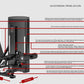 Black commercial leg extension and prone leg curl machine with padded seat and backrest, shown with dimensional specification
