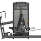 Warrior Elite Commercial Series Leg Press/Hack Squat machine with black frame, gray padded seat and backrest, instruction pla