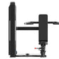 Black commercial multi-press machine with weight stack, padded seat and handles, viewed from the side on white background