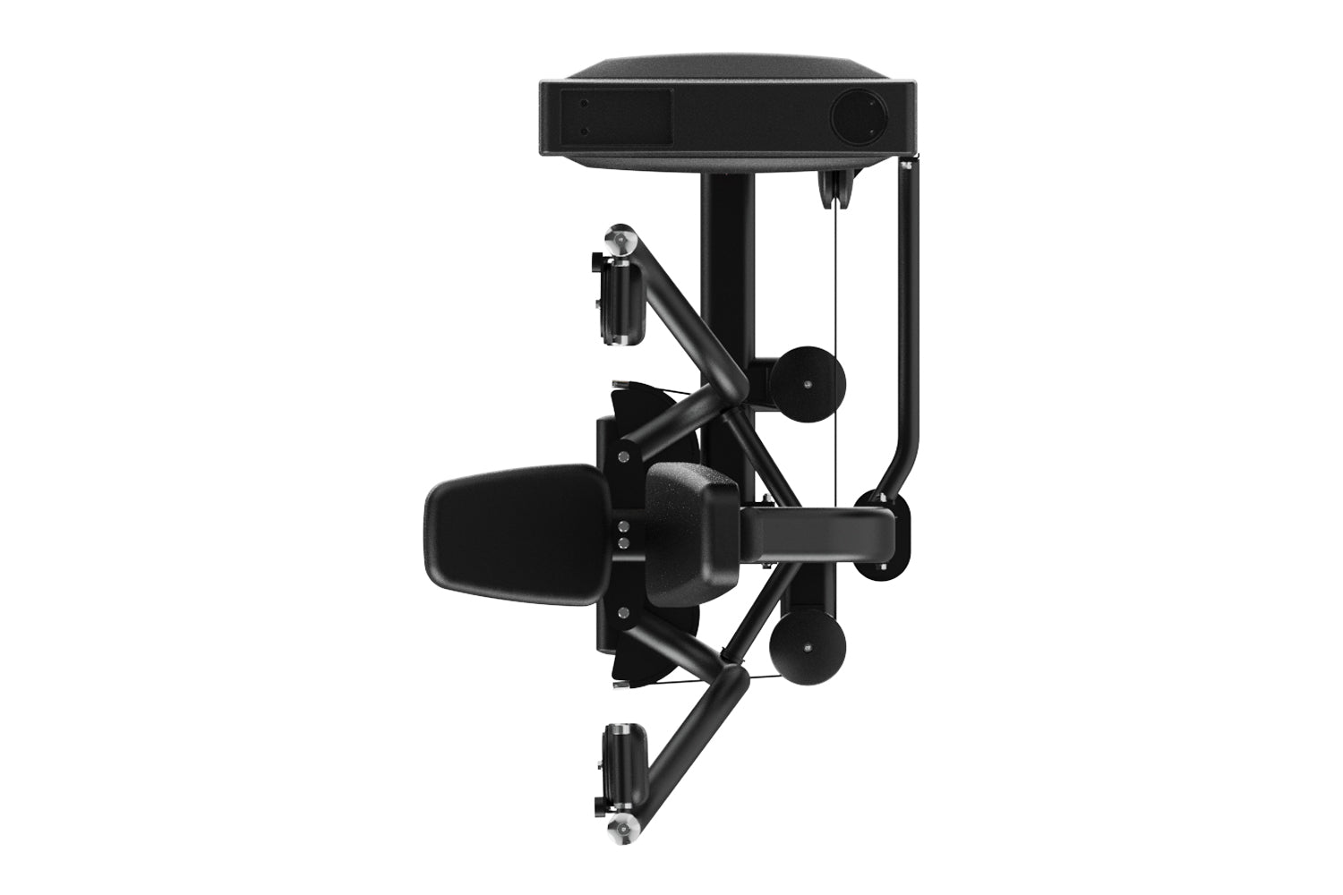 Black leg press exercise machine with adjustable seat and foot platform, commercial gym equipment on white background