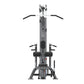 Warrior Pro commercial dual-function pulldown and mid-row machine with black handles and gray metal frame, front view