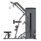 Warrior Pro commercial dual-function pulldown and mid-row machine with gray frame, black seat, red handles, and weight stack 