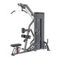 Warrior Pro commercial pulldown and mid row machine with gray frame, black seat, and dual exercise stations on white backgrou