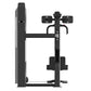 Black and gray commercial rotary torso machine with foot platform and adjustable arm handles, front view on white background