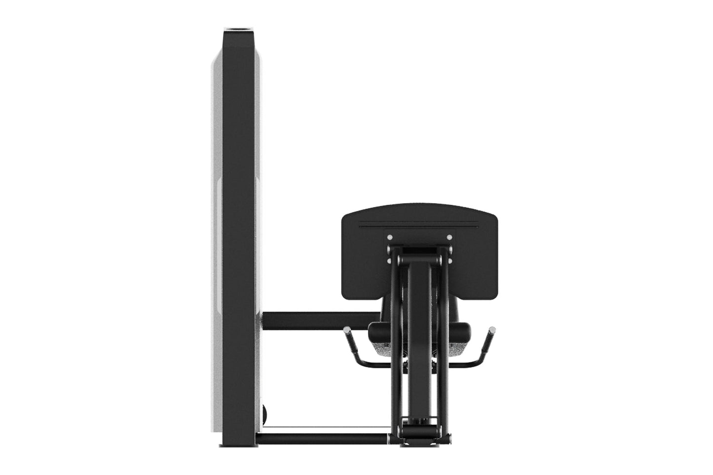Black Warrior Pro Commercial Series Seated Leg Press machine with padded backrest and footplate, side view on white backgroun