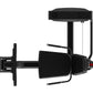 Black commercial leg press machine with padded seat, footplate, and weight stack attachment on white background