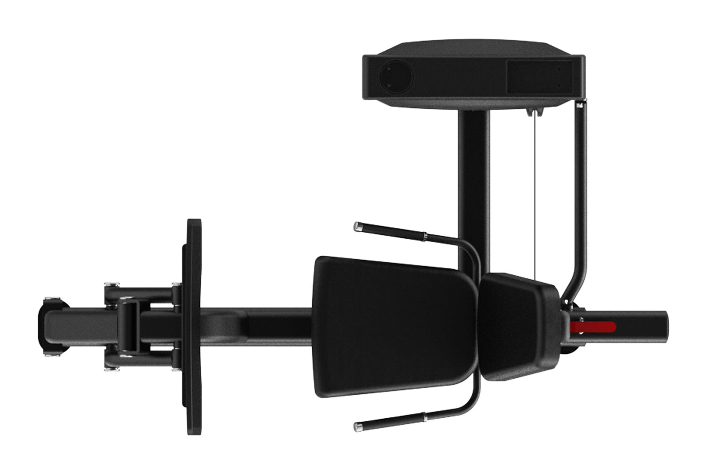 Black commercial leg press machine with padded seat, footplate, and weight stack attachment on white background